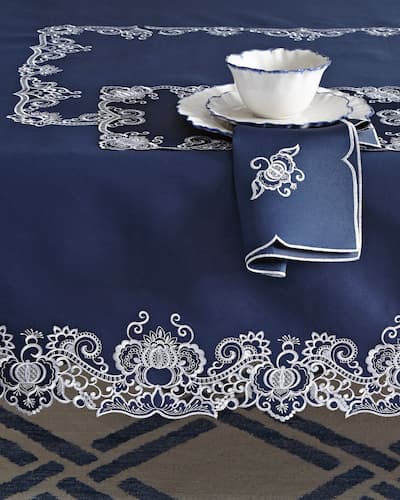 blue embroidery tablecloth with white embroidery