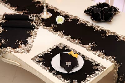 black embroidery cutwork table runner